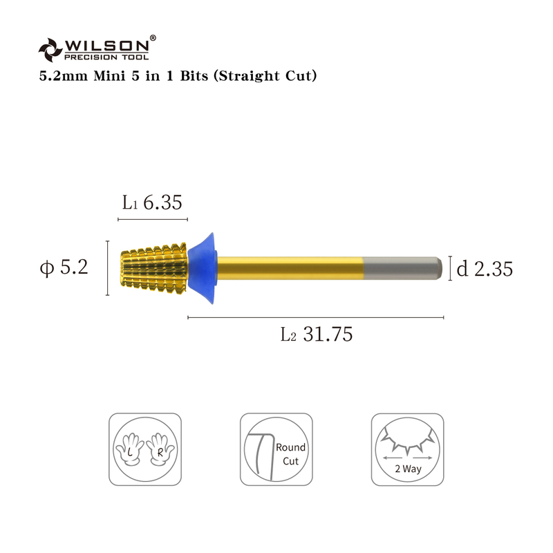 5.2m Mini 5 in 1 Bits (Strainght Cut) TiN Coating